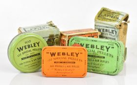 Six Webley .177 and .22 Special Pellets tins and boxes, some with contents.