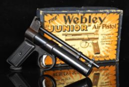 Webley Junior .177 air pistol with reeded metal grips and adjustable sights, serial number J16528,