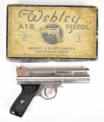 Webley Mark 1 .177 air pistol with chrome finish, named and chequered composite grips and adjustable