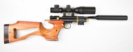 Crosman 2240 .22 CO2 air rifle with custom wooden skeleton stock, textured grip, raised cheek piece,