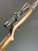 Webley Mark 3 .22 under-lever air rifle with named plaque inset to the stock, semi-pistol grip,