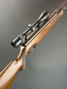 Weihrauch HW77 K .22 underlever air rifle with chequered semi-pistol grip, raised cheek piece,