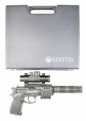 Umarex Beretta 92 FS .177 CO2 air pistol with textured composite grip, two 8 shot magazines, sound