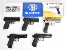Five .177 CO2 air pistols Magnum Research Desert Eagle Silver serial number 25709664, Cybergun FN