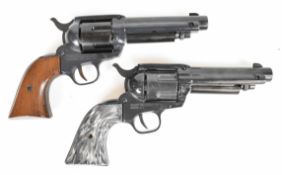 Two Crosman .22 CO2  air pistols / revolvers Peacemaker 44 with wooden grips and fixed sights serial