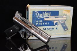 Webley Mark 1 .177 air pistol with engraved chrome finish, likely by Don Blocksidge, named and