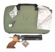 Reximex Mito W .22 PCP target air pistol with shaped and textured wooden grip, scope rail, 7 shot