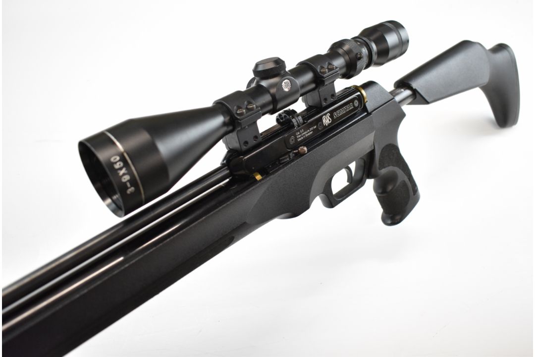 RWS Scimitar .22 PCP air rifle with composite stock, textured pistol grip, sound moderator, 8-shot - Image 11 of 14