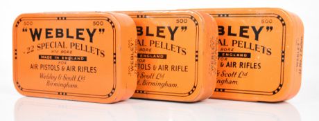 Three tins of Webley .22 Special Pellets No.2 Bore Made in England for Air Pistols & Air Rifles