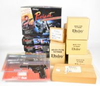 Seven Daisy Model 38 airsoft and infrared laser tag style pistols together with 63 various