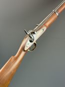 Enfield 16 bore two band percussion hammer action carbine with lock stamped '1859' and with crown