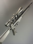 RWS Scimitar .22 PCP air rifle with composite stock, textured pistol grip, sound moderator, 8-shot