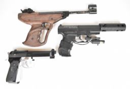 Three air pistols Walther Nighthawke .177 CO2 air pistol with red dot laser sight, sound moderator