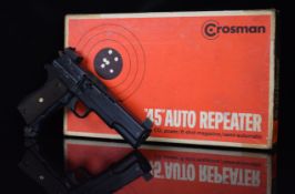 Crosman 451 Military 45 Colt 1911 style .22 CO2 air pistol with concealed rotary drum magazine,
