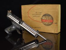 Crosman 600 semi-automatic .22 CO2 air pistol with chrome finish, multi-shot magazine, shaped