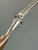 William Leech 28 bore side by side hammer action shotgun with named and border engraved locks,