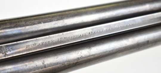 R Watson 16 bore side by side hammer action shotgun with named and ...