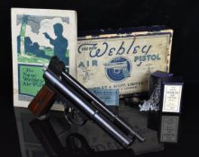 Webley Mark 1 'Straight Grip' .177 air pistol with logo inset to the wooden grips and adjustable