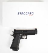 Staccato 2011 .177 CO2 air pistol with textured composite grip, multi-shot magazine and fixed