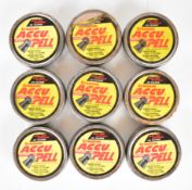 Nine tins of .20 H&N Crosman Accu Pell air rifle or pistol pellets.