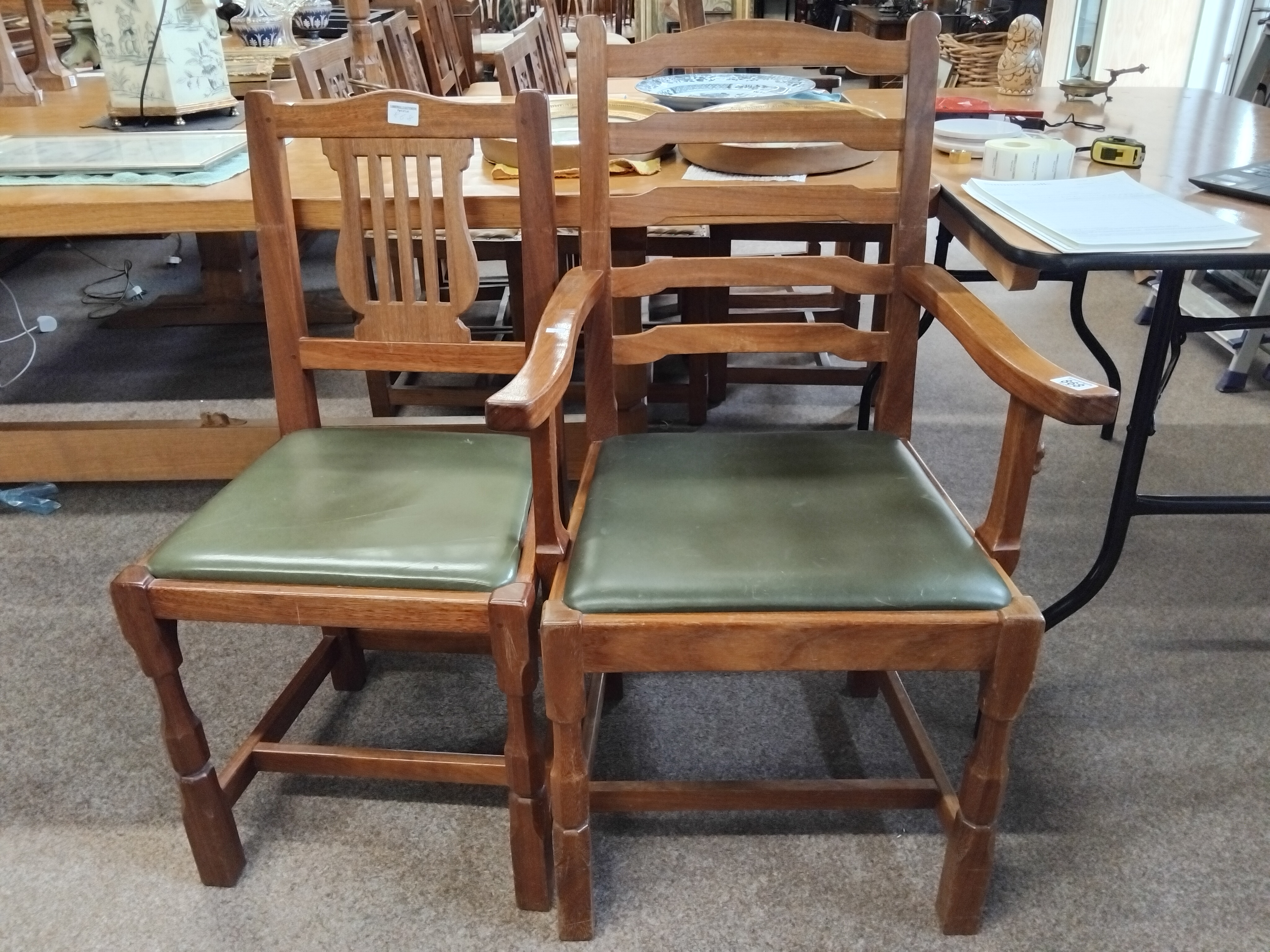 2 x Beaverman yorkshire oak dining chairs ( mouseman interest )
