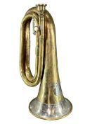 WWII GERMAN THIRD REICH BRASS & SILVERED MILITARY BUGLE. (length 28.3cm)