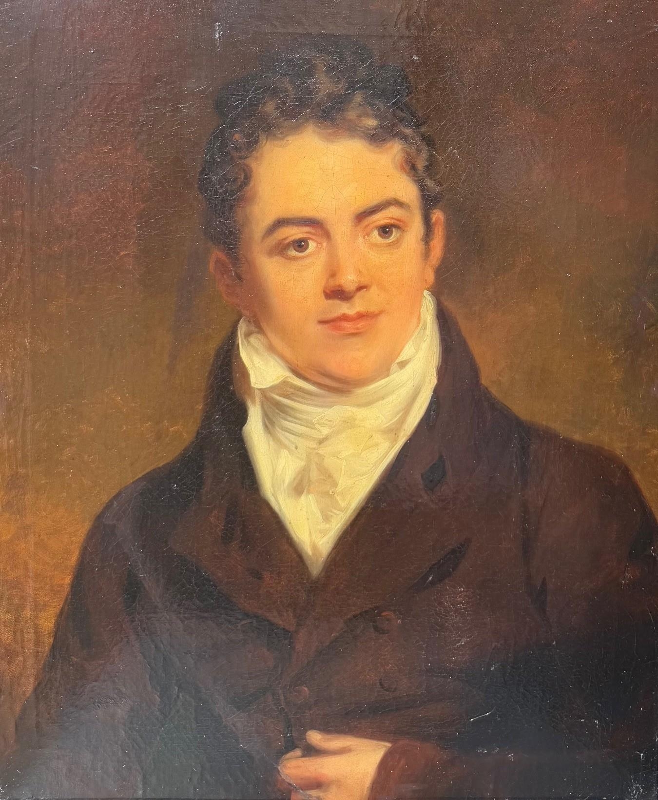 AN EARLY 19TH CENTURY ENGLISH OIL ON CANVAS LAID TO BOARD, PORTRAIT OF ...