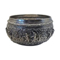 AN EARLY 20TH CENTURY INDIAN SILVER FIGURAL BOWL Having high relief interior scenes. (approx 18cm