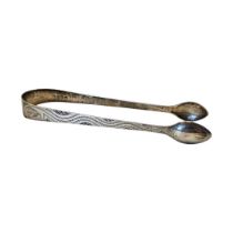 WITHDRAWN! A PAIR OF KING WILLIAM IV SILVER SUGAR TONGS Having fine engraved decoration, hallmarked