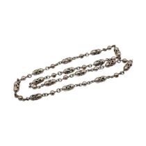 A VINTAGE CONTINENTAL WHITE METAL NECKLACE Oval pierced design to links. (approx 98g, approx 36cm)