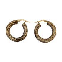 A PAIR OF VINTAGE 9CT GOLD HOOP EARRINGS With fine honeycomb decoration. (approx 2.5cm, approx 3g)