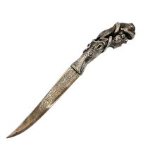 A LATE 19TH CENTURY HEAVY SOLID SILVER DAGGER With engraved blade. Possibly Russian or Mughal,