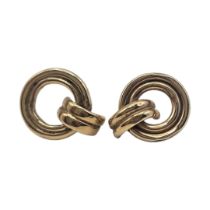 A PAIR OF VINTAGE YELLOW METAL DOUBLE HOOP EARRINGS. (tests as 9ct gold, approx 5.9g, approx 2cm)