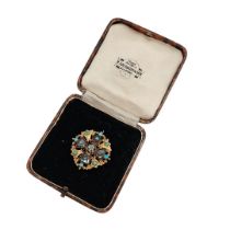 A VICTORIAN YELLOW METAL, AMETHYST AND TURQUOISE PENDANT BROOCH Set with amethyst stones to centre