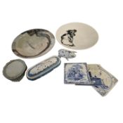 A LARGE 20TH CENTURY ART POTTERY CHARGER Abstract decoration, together with a charger with a printed