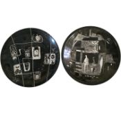 CHODZIEZ, POLAND A PAIR OF MID CENTURY BLACK AND WHITE CHARGER PLATES To include ‘The Conversation’.