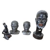 A COLLECTION OF MID CENTURY PLASTER ‘AFRICAN HEAD ‘BUSTS To include a male and female pair, together