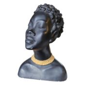 GINO MANCA, 1920 - 1985,A MID CENTURY PLASTER BUST An African maiden with Raffia collar, signed to