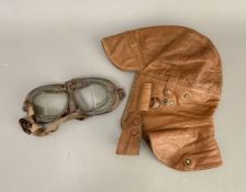 WW1 interest: a vintage Ledux tan leather Royal Flying Corps style flying helmet - with brushed