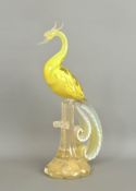 A heavy Murano art glass figurine of an exotic bird - probably by Alfredo Barbini, in yellow and