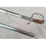 INDIAN / MIDDLE EASTERN DRESS / PARADE SHORT SWORD WITH 67CM LONG PLATED BLADE WITH SCRIPT,