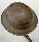 WW2 BRITISH BRODIE HELMET, THE INTERIOR ETCHED WITH SOLDIERS NAME AND NUMBER '3010525 ALDRIDGE',