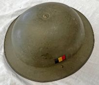 WW2 PERIOD BRODIE HELMET WITH BELGIAN FLAG DUCAL TO BODY,