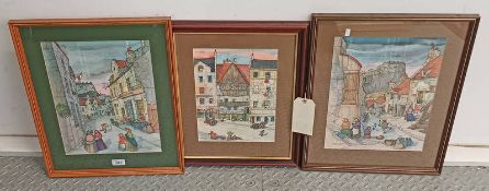 MARGARET SHAW, 3 FRAMED WATERCOLOUR AND INK OF SCENES IN EDINBURGH; WEST PORT,