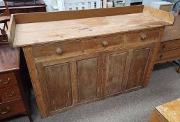 PINE DRESSER WITH 3/4 GALLERY TOP & 3 DRAWERS OVER 2 PANEL DOORS - 180 CM LONG