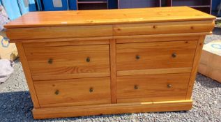 PINE CHEST OF 6 DRAWERS ON PLINTH BASE - 151 CM LONG
