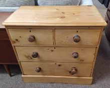 19TH CENTURY PINE CHEST OF 2 SHORT OVER 2 LONG DRAWERS ON PLINTH BASE - 80 CM TALL X 85 CM WIDE