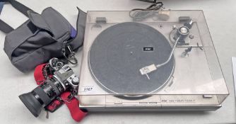 G & C A3000 AUTO RETURN/ DIRECT DRIVE TURNTABLE TOGETHER WITH CANON AE-1 35MM SLR CAMERA