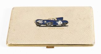 A Rare 1950's Ecurie Ecosse Cigarette Case, covered in cream leather and embossed with an image of a