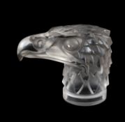 A René Lalique Tete D'aigle Car Mascot Eagle Head Hood Ornament, signed R Lalique. height 11.5cm